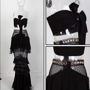 Black Mesh and Ruffle Set
